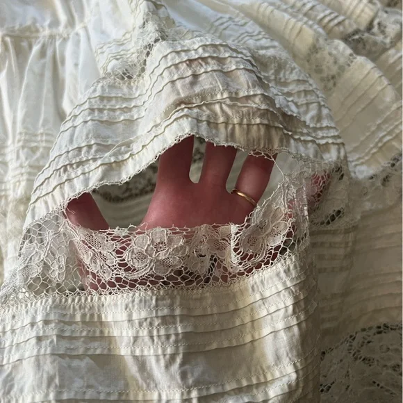 Antique Tiered Petticoat, Full Length Lace Skirt, Corset Waist - Picture 8 of 12